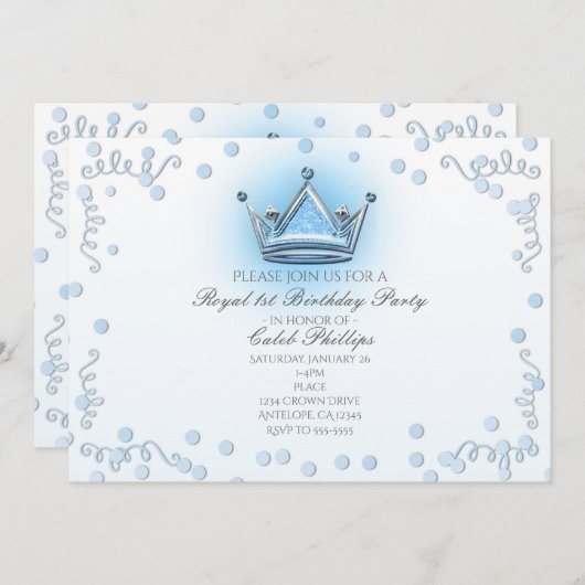 Invitation Confetti de la Couronne Blue & Silver (Devant / Derrière)
