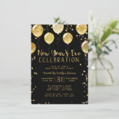 Invitation Confetti de la fête de la Saint-Sylvestre Noir & O (Debout devant)