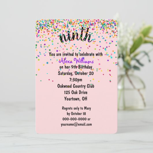 Invitation Confetti de la fête du 9e anniversaire (Debout devant)