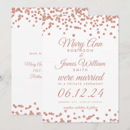 Invitation Confetti de la Parties scintillant d'or des Roses  (Devant / Derrière)