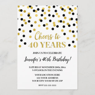 Invitation Confetti de la Parties scintillant d'or noir, 40 a