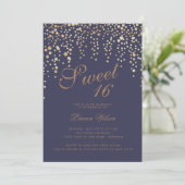 Invitation confetti de parties scintillant d'or sur lavande s (Debout devant)