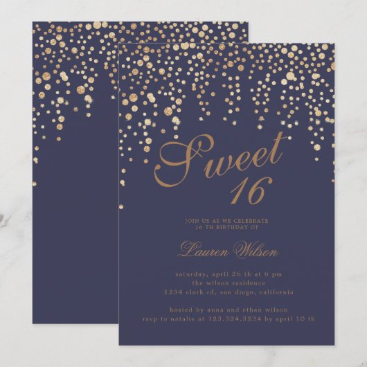 Invitation confetti de parties scintillant d'or sur lavande s (Devant / Derrière)