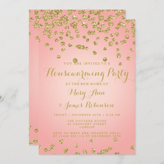 Invitation Confetti de Parties scintillant en rose et en or à (Devant / Derrière)