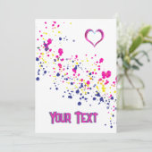 Invitation Confetti diagonale rose-jaune-bleu (Debout devant)