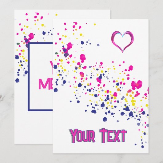 Invitation Confetti diagonale rose-jaune-bleu (Devant / Derrière)
