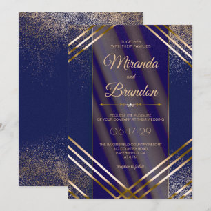 Invitation Confetti d'or chic moderne Mariage bleu marine