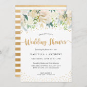 Invitation Confetti d'or + Couples floraux blancs (Devant / Derrière)