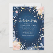 Invitation Confetti d'or de la Marine Floral Graduation Party (Devant)