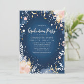 Invitation Confetti d'or de la Marine Floral Graduation Party (Debout devant)