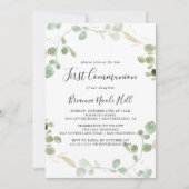 Invitation Confetti d'or Eucalyptus Foliage Première communio (Devant)