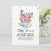 Invitation Confetti d'or | Fête du thé au Baby shower floral (Debout devant)