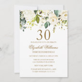 Invitation Confetti d'or floral blanc 30e anniversaire (Devant)