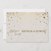 Invitation Confetti d'or moderne Matron d'honneur en cuir bla (Devant)