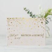 Invitation Confetti d'or moderne Matron d'honneur en cuir bla (Debout devant)