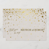 Invitation Confetti d'or moderne Matron d'honneur en cuir bla (Devant / Derrière)