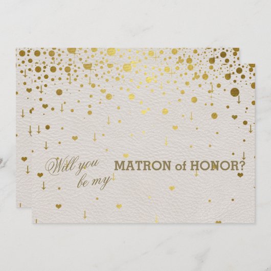Invitation Confetti d'or moderne Matron d'honneur en cuir bla (Devant / Derrière)