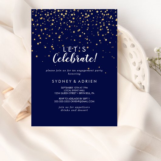 Invitation Confetti d'or | Navy Fêtons la fête