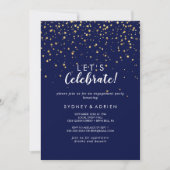 Invitation Confetti d'or | Navy Fêtons la fête (Devant)
