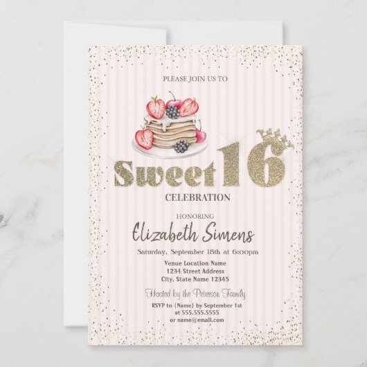 Invitation Confetti d'or, Pancakes, Douceur rayée 16 (Devant)