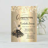 Invitation Confetti d'or, Robe noire Ballerina Quinceañera (Debout devant)
