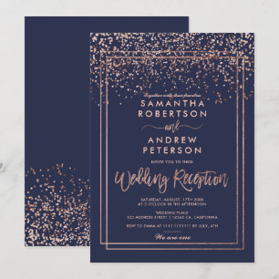 Invitation confetti d'or rose marine bleu mariage réception
