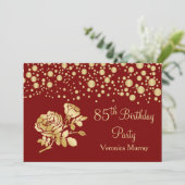 Invitation Confetti d'or, rose sur rouge 85e anniversaire (Debout devant)