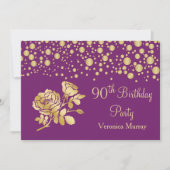 Invitation Confetti d'or, rose sur violet 90e anniversaire (Devant)