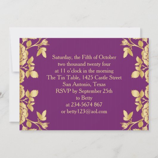 Invitation Confetti d'or, rose sur violet 90e anniversaire (Dos)