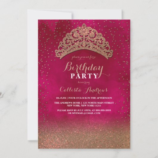 Invitation Confetti d'or rose Tiara Parties scintillant de la