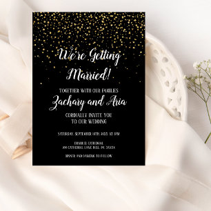Invitation Confetti d'or sur Noir Nous devenons Mariages