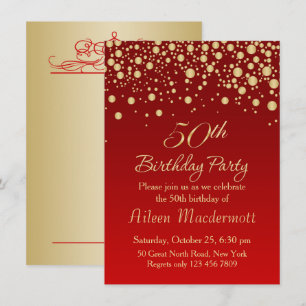 Invitation Confetti d'or sur rouge 50e anniversaire Invitatio
