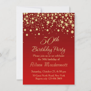 Invitation Confetti d'or sur rouge 50e anniversaire Invitatio