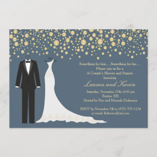 Invitation Confetti d'or, Tuxedo & Wedding shower de gown