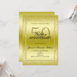 Invitation Confetti Doré Élégant 50e Mariage de Diamant
