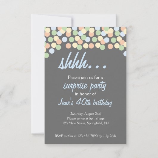 Invitation Confetti Dot Shhh... Surprise Party ! (Devant)