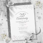 Invitation Confetti du 25e anniversaire du Mariage<br><div class="desc">Doté de délicats coeurs d'amour argenté confetti. Personnalisez avec vos vingt-cinq ans d'argent d'information anniversaire en lettres d'argent chic. Conçu par Thisisnotme©</div>