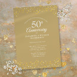 Invitation Confetti du 50e anniversaire du Mariage<br><div class="desc">Doté d'un délicat coeur d'amour doré confetti. Personnalisez avec vos cinquante ans spéciaux d'information d'anniversaire d'or en lettres d'or chic. Conçu par Thisisnotme©</div>