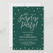 Invitation Confetti en argent et vert | Surprise fête d'anniv (Devant)