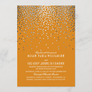 Invitation Confetti en argent - Étoiles Mariage orange