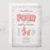 Invitation Confetti en brique d'animal de ballon rose 4e anni (Devant / Derrière)