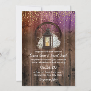 Invitation Confetti en or de Lanterne Rustique Mariage de Gra