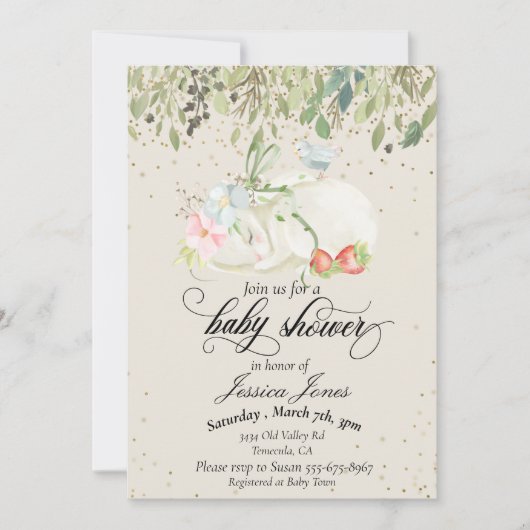 Invitation Confetti en or de lapin doux baby shower (Devant)