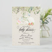 Invitation Confetti en or de lapin doux baby shower (Debout devant)