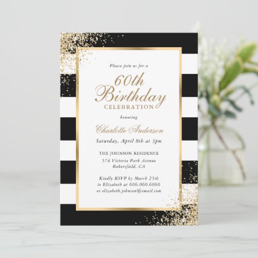 Invitation Confetti en or noir blanc 60e anniversaire (Debout devant)
