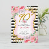 Invitation Confetti en or noir et blanc Floral 90e anniversai (Debout devant)