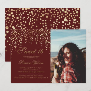 Invitation confetti en or parties scintillant sur sweet sixte