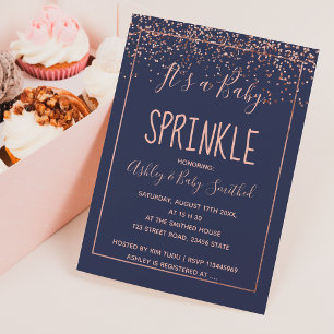 Invitation confetti en or rose bleu marine bébé sprinkel douc