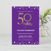 Invitation Confetti en or violet personnalisé 50e anniversair (Debout devant)