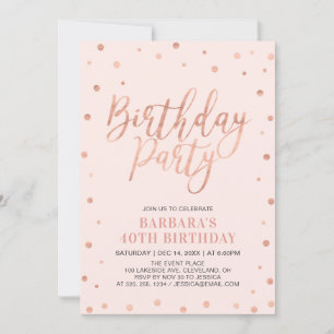 Invitation Confetti et Blush en or rose   Fête d'anniversaire
